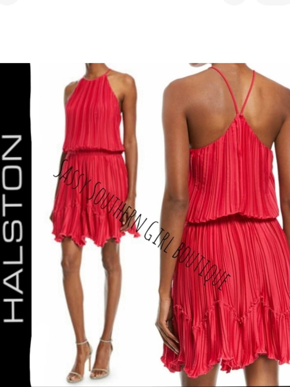 🆕⭐HALSTON Hot pink pleated flounce cocktail dress
